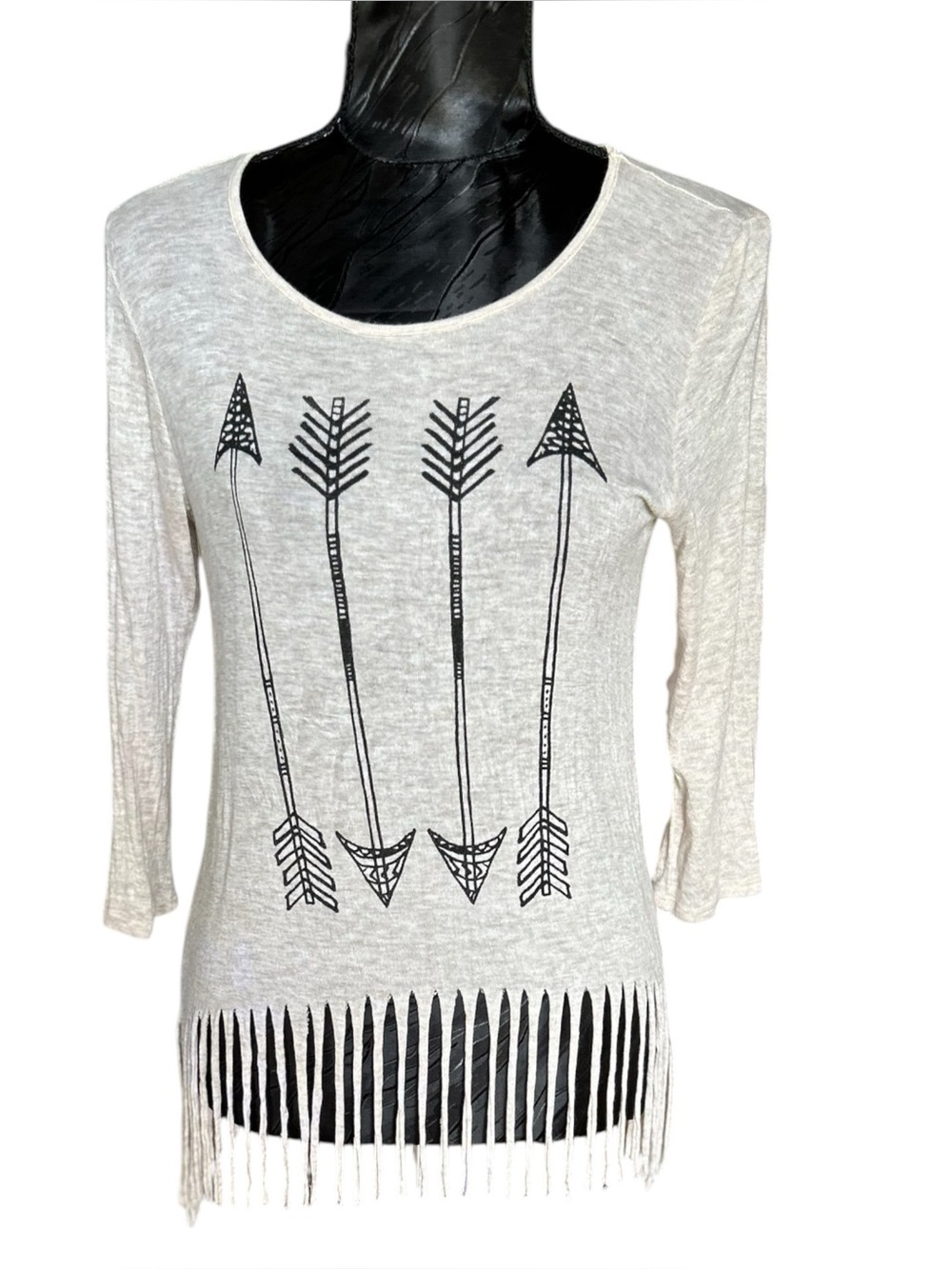 Freshwear Fringe Hem Arrow Graphic Top Small Boho Western Made USA